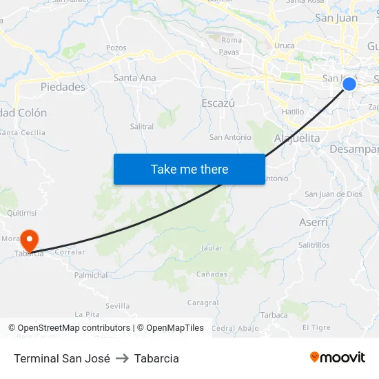 Terminal San José to Tabarcia map