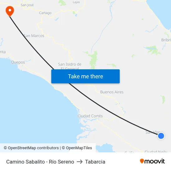 Camino Sabalito - Río Sereno to Tabarcia map