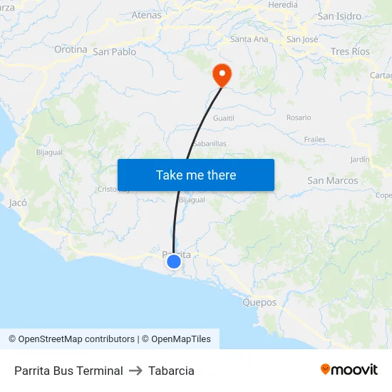 Parrita Bus Terminal to Tabarcia map