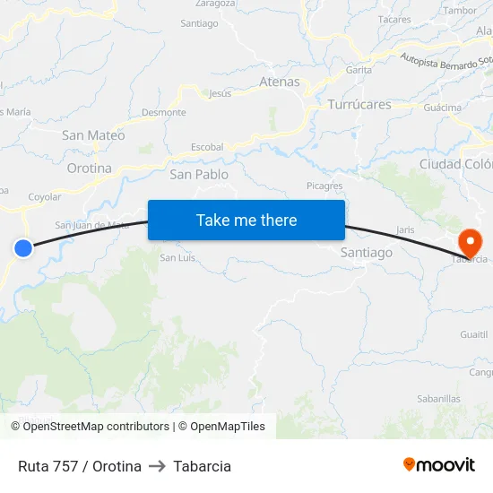 Ruta 757 / Orotina to Tabarcia map