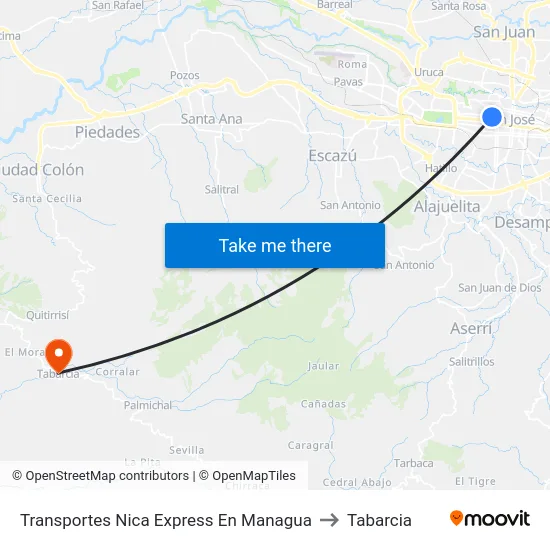 Transportes Nica Express En Managua to Tabarcia map