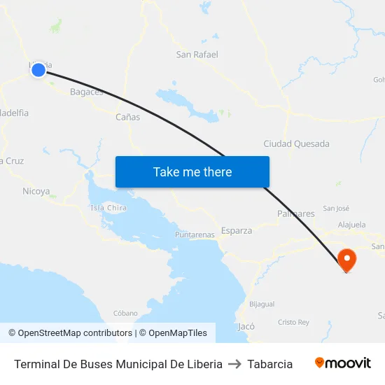 Terminal De Buses Municipal De Liberia to Tabarcia map