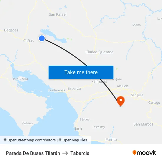 Parada De Buses Tilarán to Tabarcia map