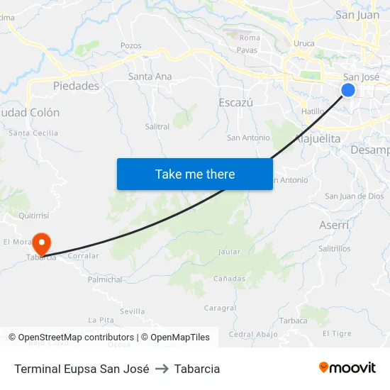 Terminal Eupsa San José to Tabarcia map
