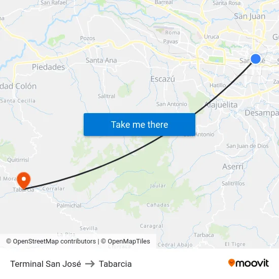 Terminal San José to Tabarcia map