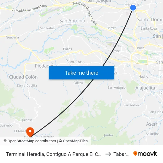 Terminal Heredia, Contiguo A Parque El Carmén to Tabarcia map