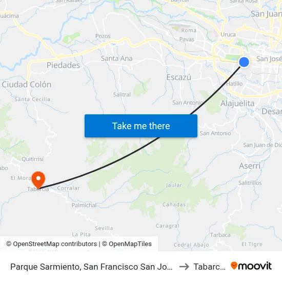 Parque Sarmiento, San Francisco San José to Tabarcia map