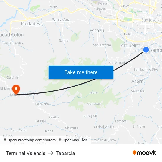 Terminal Valencia to Tabarcia map