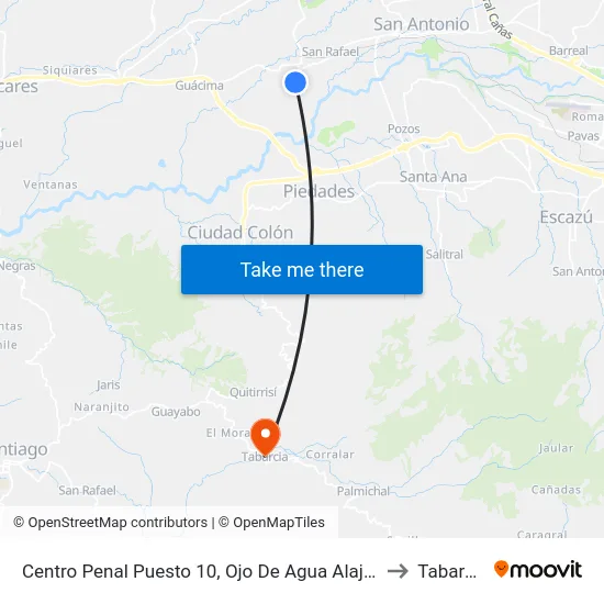 Centro Penal Puesto 10, Ojo De Agua Alajuela to Tabarcia map