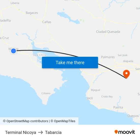 Terminal Nicoya to Tabarcia map
