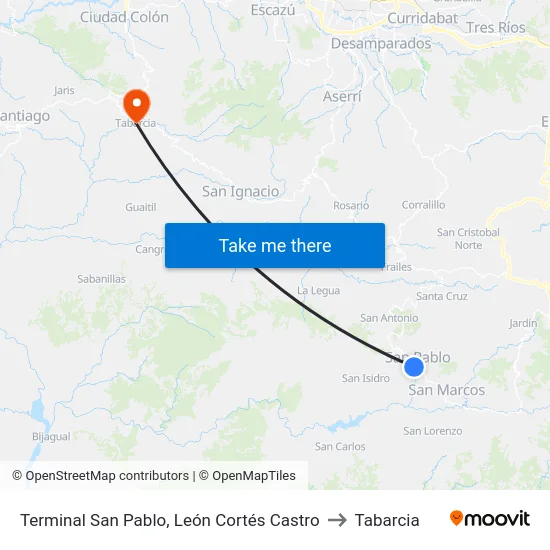 Terminal San Pablo, León Cortés Castro to Tabarcia map