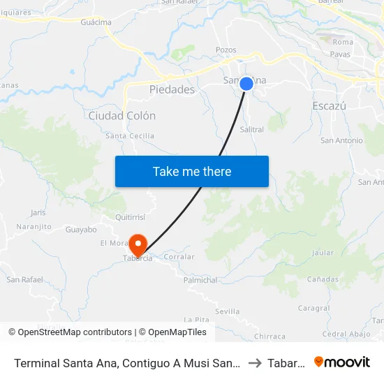 Terminal Santa Ana, Contiguo A Musi Santa Ana to Tabarcia map