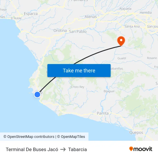 Terminal De Buses Jacó to Tabarcia map