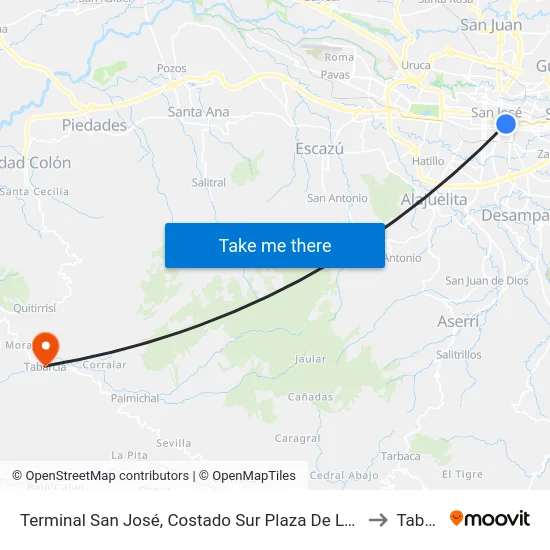 Terminal San José, Costado Sur Plaza De Las Garantías Sociales to Tabarcia map