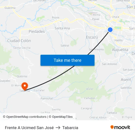 Frente A Ucimed San José to Tabarcia map