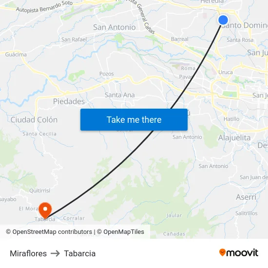 Miraflores to Tabarcia map