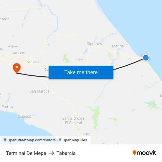 Terminal De Mepe to Tabarcia map