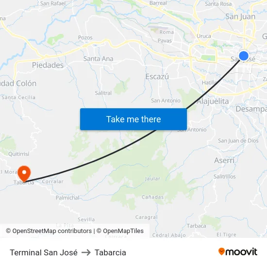 Terminal San José to Tabarcia map