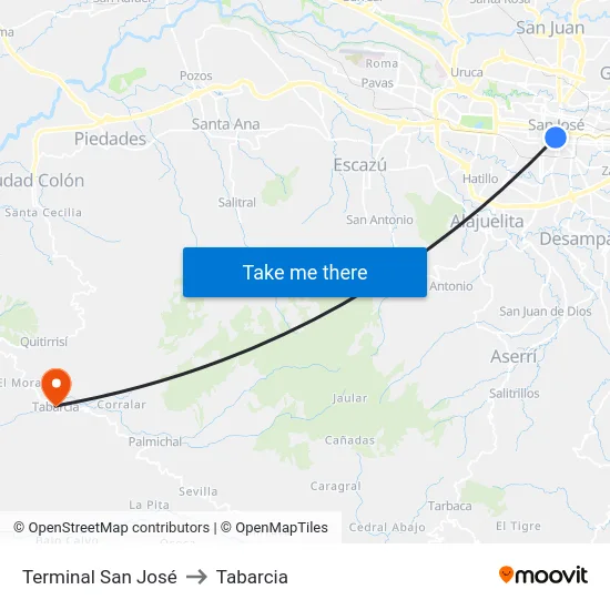 Terminal San José to Tabarcia map