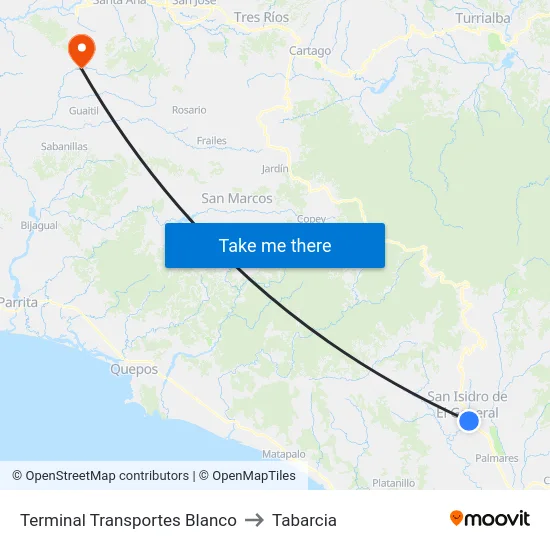 Terminal Transportes Blanco to Tabarcia map