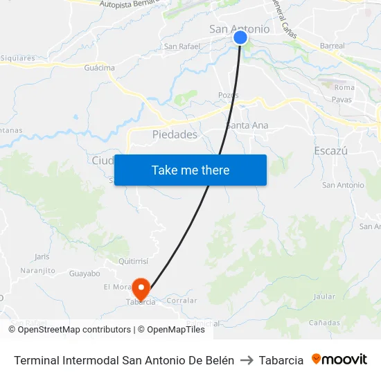 Terminal Intermodal San Antonio De Belén to Tabarcia map
