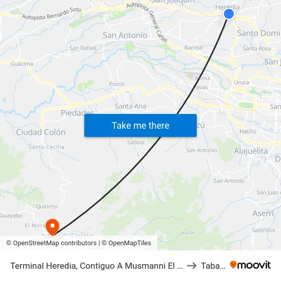 Terminal Heredia, Contiguo A Musmanni El Carmén to Tabarcia map