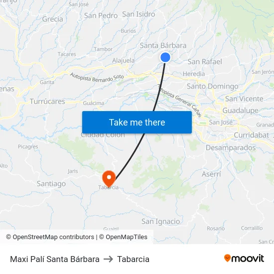 Maxi Palí Santa Bárbara to Tabarcia map