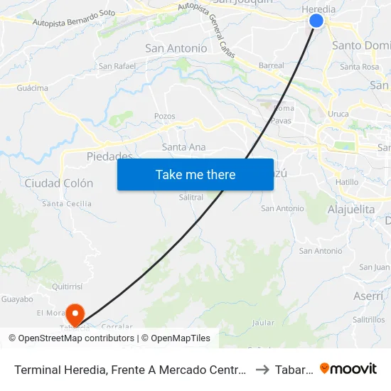 Terminal Heredia, Frente A Mercado Central Heredia to Tabarcia map