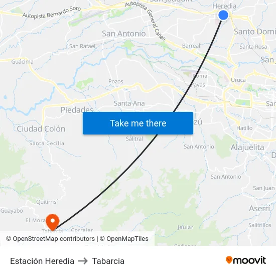 Estación Heredia to Tabarcia map