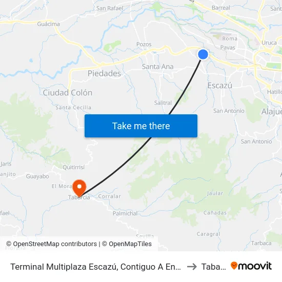 Terminal Multiplaza Escazú, Contiguo A Entrada Sector Sur to Tabarcia map