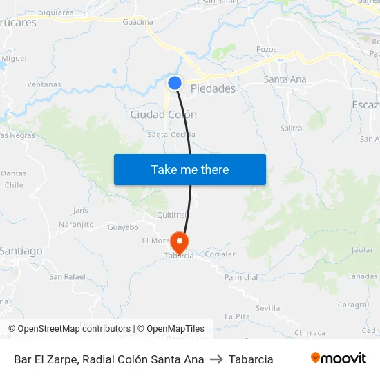 Bar El Zarpe, Radial Colón Santa Ana to Tabarcia map