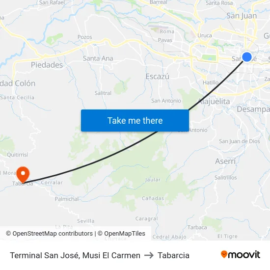Terminal San José, Musi El Carmen to Tabarcia map