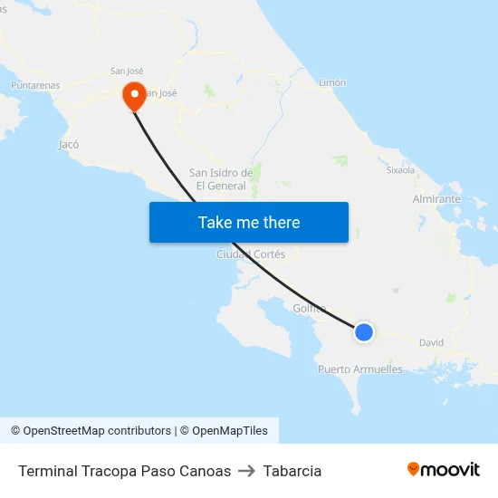 Terminal Tracopa Paso Canoas to Tabarcia map