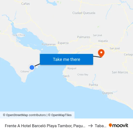 Frente A Hotel Barceló Playa Tambor, Paquera Puntarenas to Tabarcia map