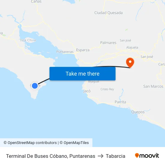 Terminal De Buses Cóbano, Puntarenas to Tabarcia map