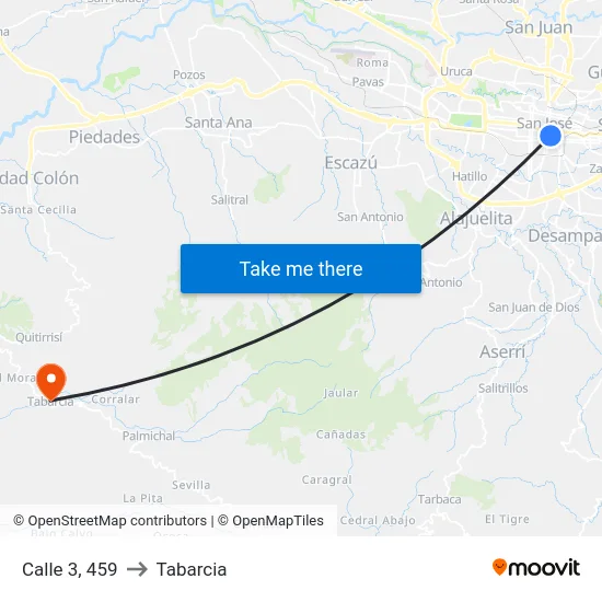 Frente Al Apse, San José to Tabarcia map