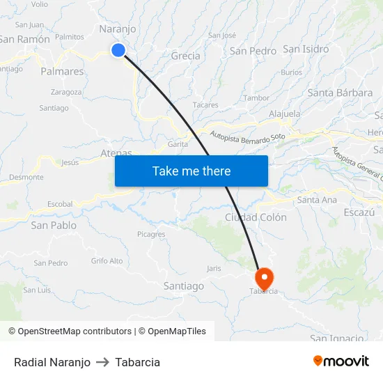 Radial Naranjo to Tabarcia map