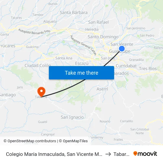 Frente Al Colegio María Inmaculada, San Vicente Moravia to Tabarcia map
