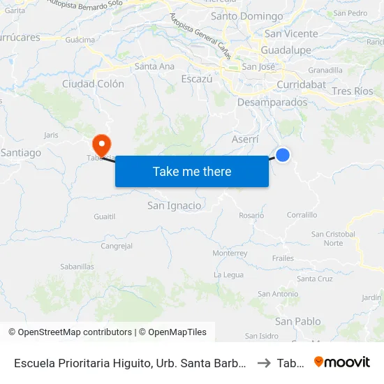 Escuela Prioritaria Higuito, Urb. Santa Barbara De Desamparados to Tabarcia map