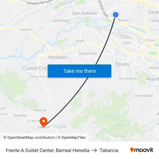 Frente A Outlet Center, Barreal Heredia to Tabarcia map