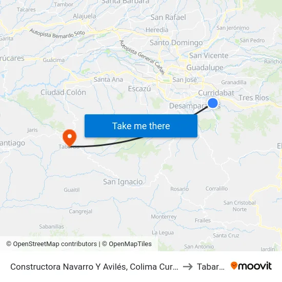 Constructora Navarro Y Avilés, Colima Curridabat to Tabarcia map