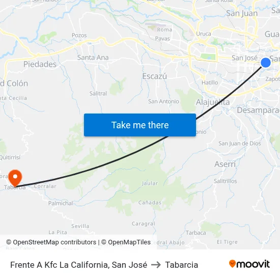 Frente A Kfc La California, San José to Tabarcia map