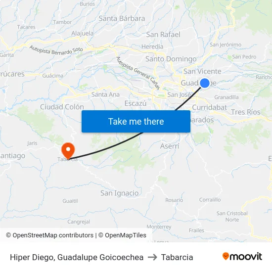 Hiper Diego, Guadalupe Goicoechea to Tabarcia map
