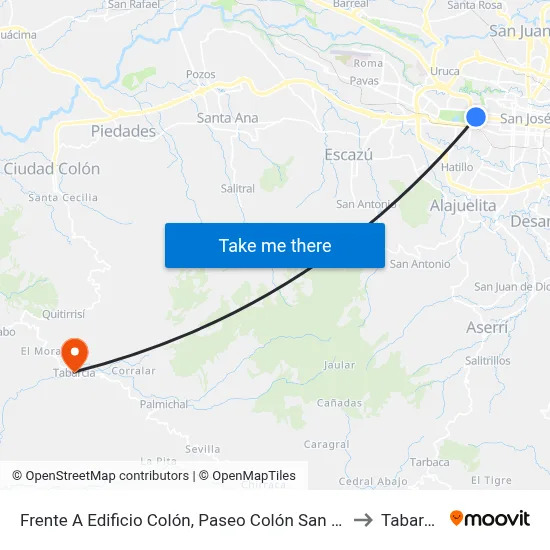 Frente A Edificio Colón, Paseo Colón San José to Tabarcia map