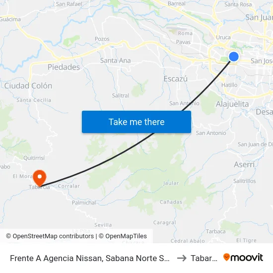 Frente A Agencia Nissan, Sabana Norte San José to Tabarcia map