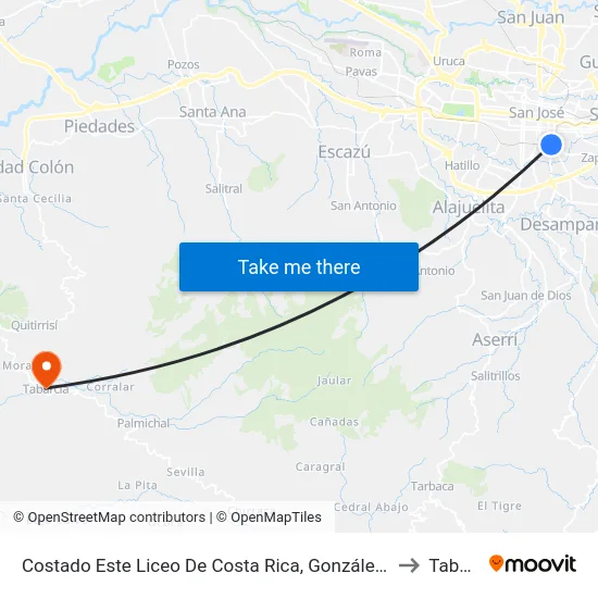 Costado Este Liceo De Costa Rica, González Víquez San José to Tabarcia map