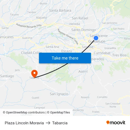 Plaza Lincoln Moravia to Tabarcia map