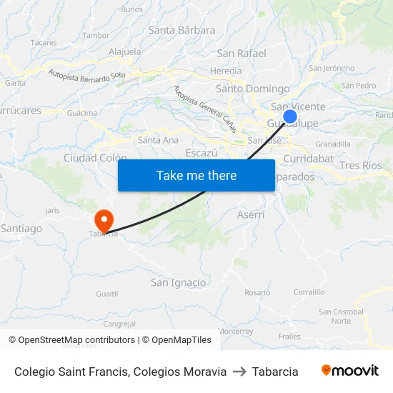 Colegio Saint Francis, Colegios Moravia to Tabarcia map