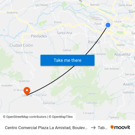 Centro Comercial Plaza La Amistad, Boulevard Rohrmoser San José to Tabarcia map