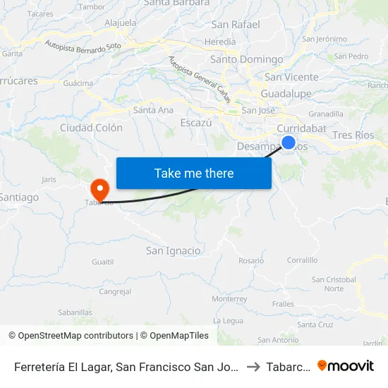 Ferretería El Lagar Diagonal A Motel Paraíso, San Francisco to Tabarcia map